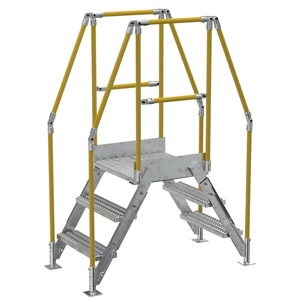 3 Step Galvanized Steel Cross-Over Ladder 54.5"x72.15" 500lb Capacity